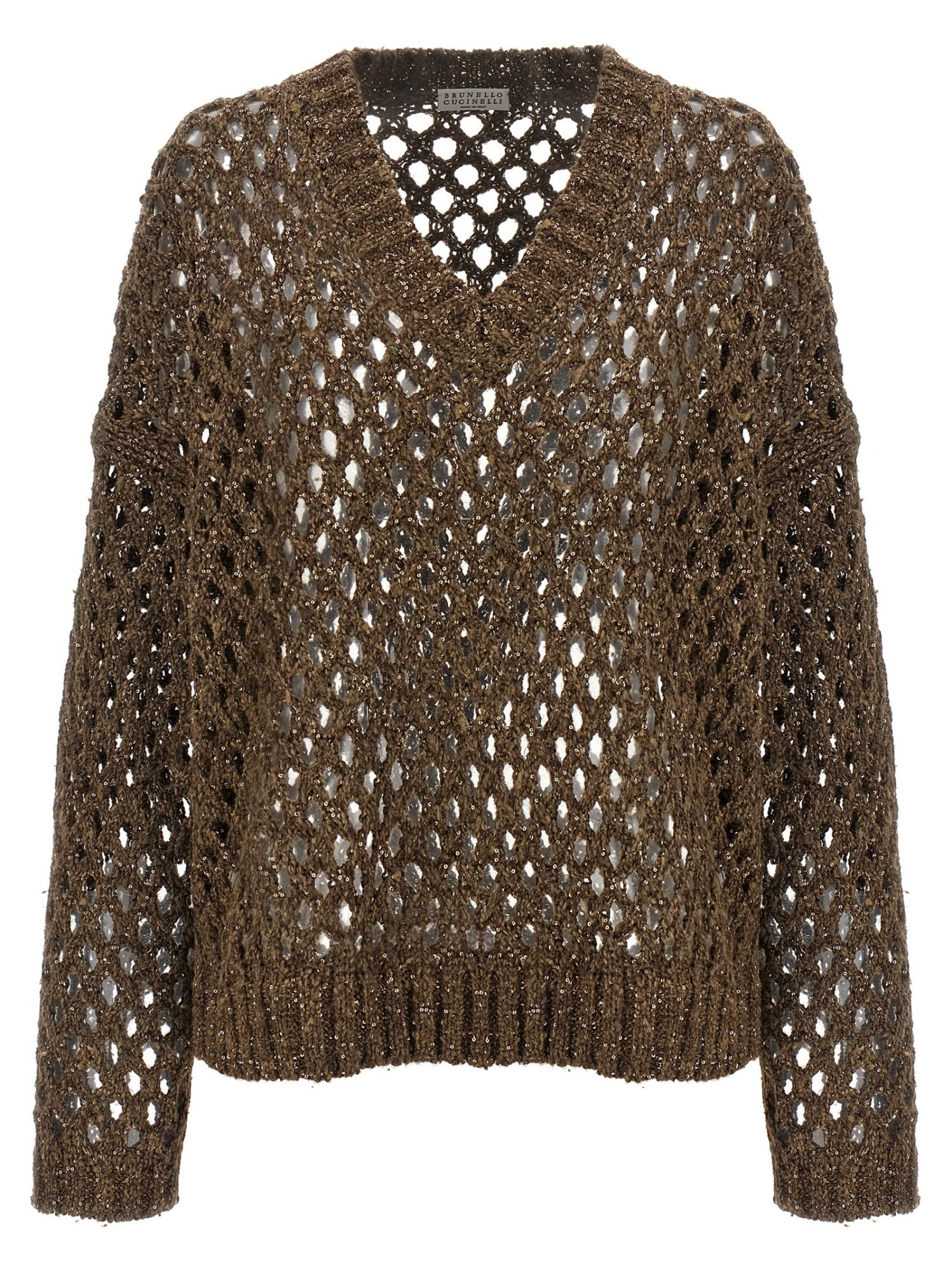 Brunello Cucinelli Rustic Dazzling Net Sweaters And Cardigans Brown In Brown