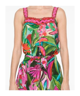 Farm Rio Jardin De Reve Wavy Trim Top In Multicolor