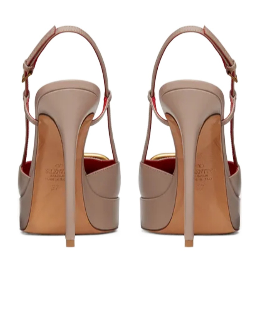 Shop Valentino Vlogo Signature Calfskin Slingback Platform Pump 120mm In Nude