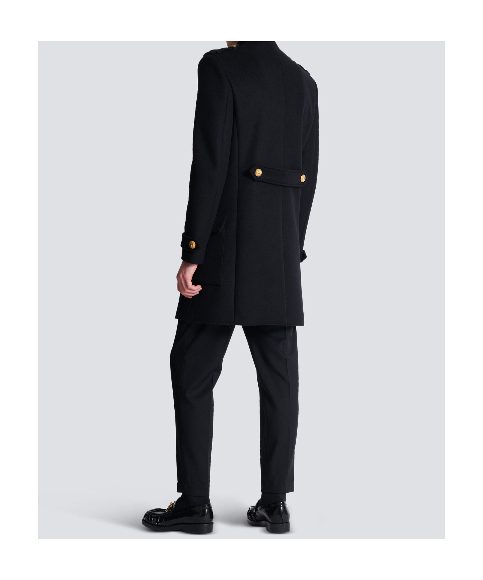 Balmain Wool And Cashmere Coat With Detachable Bib Front In Black