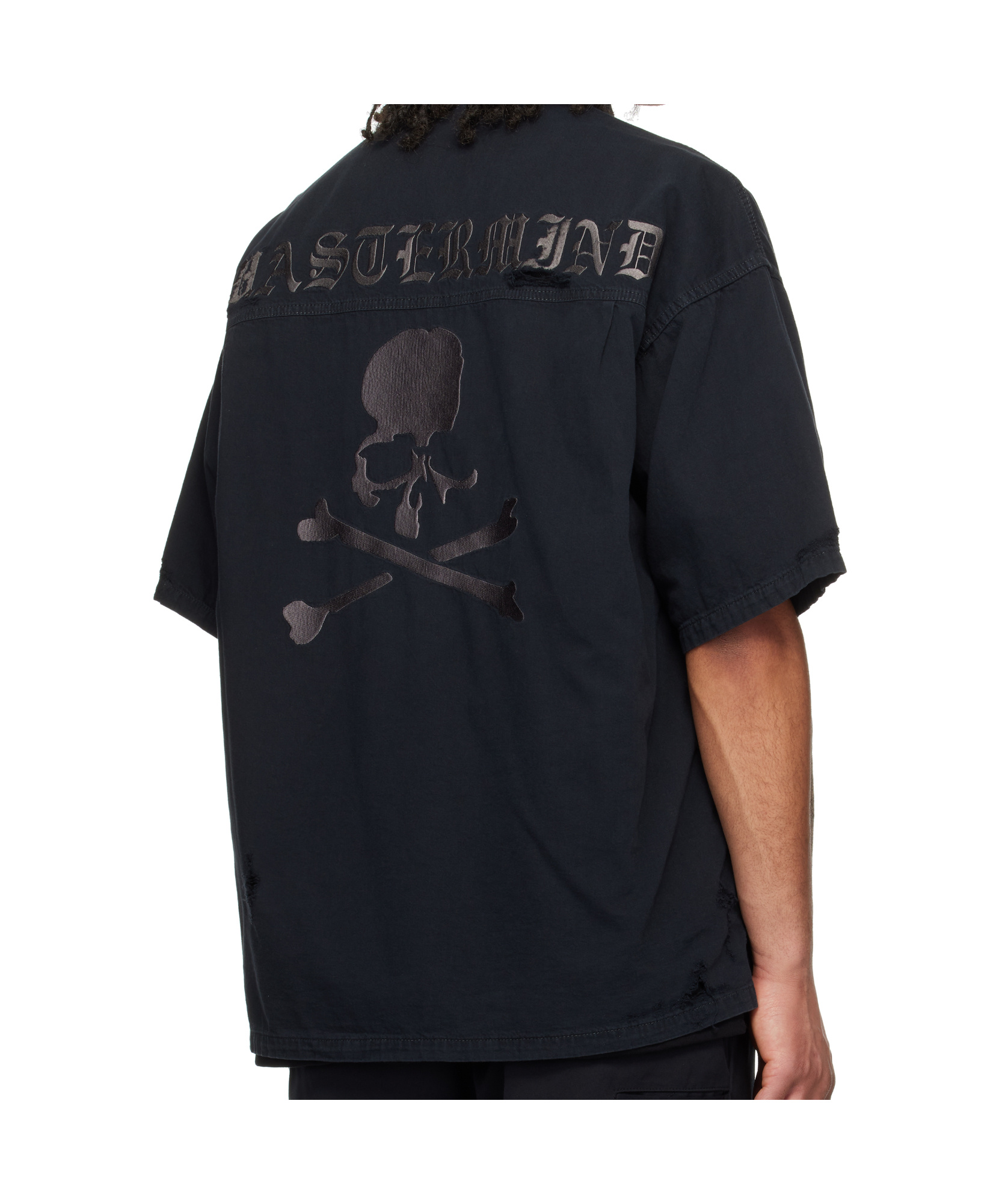 Mastermind Japan Distressed Denim Shirt In Black