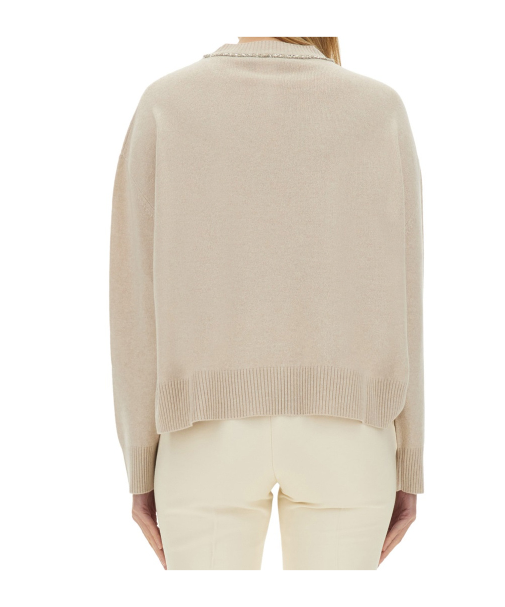 Fabiana Filippi Crew Neck Sweater With Sequin Trim Detail In Pink