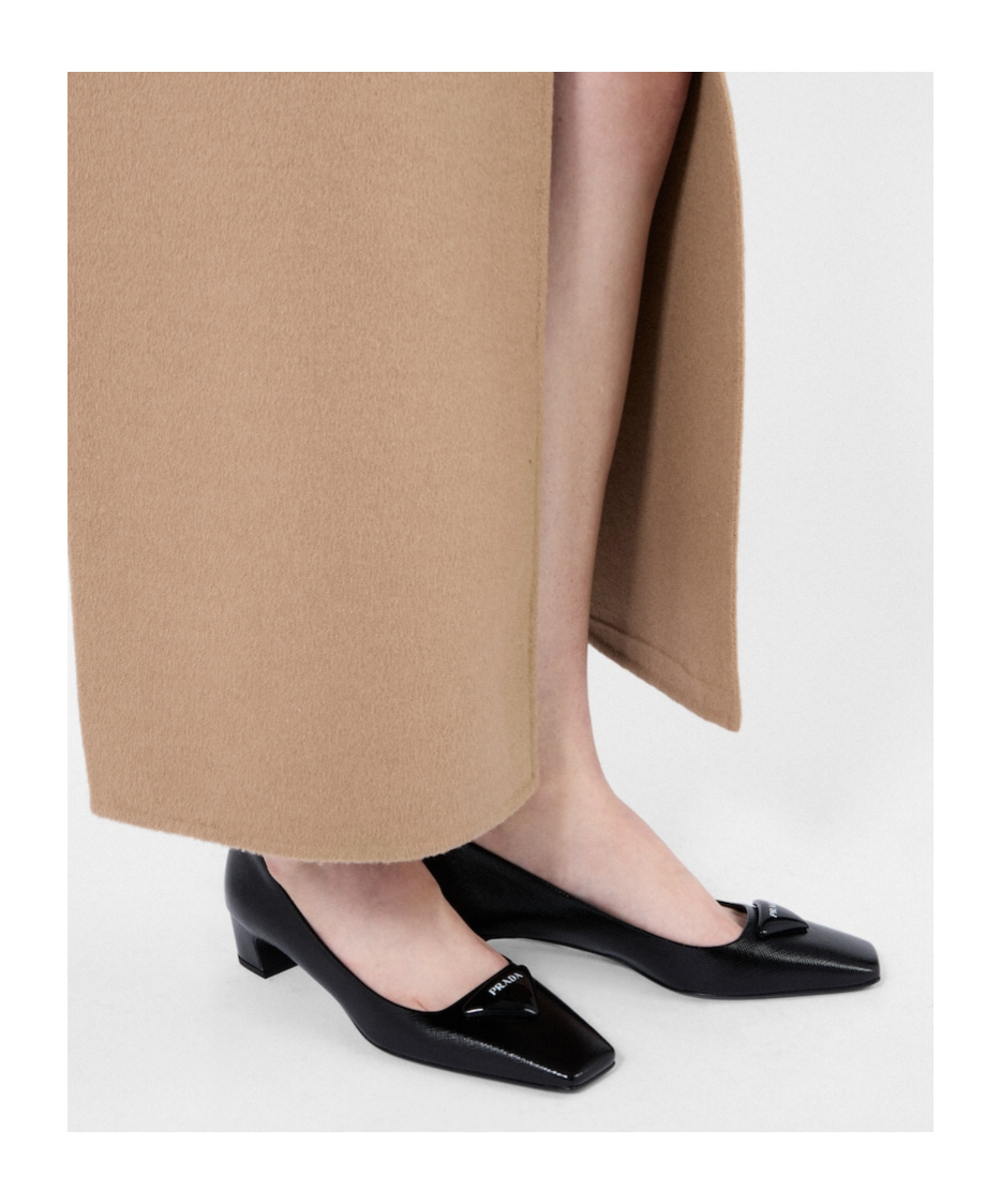 Prada Triangle Saffiano Patent Pump In Black