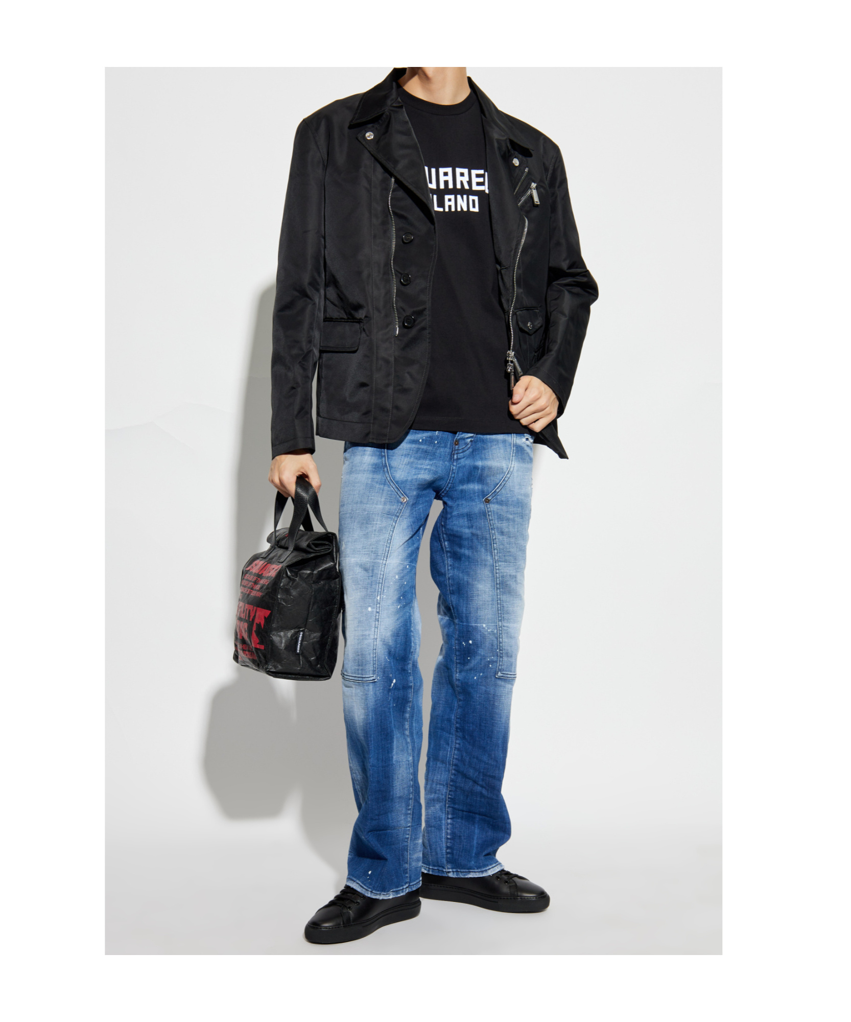 Dsquared2 Mens Navy Blue Carpenter Paint-splatter Relaxed-fit Tapered Stretch-denim Jeans In Blue