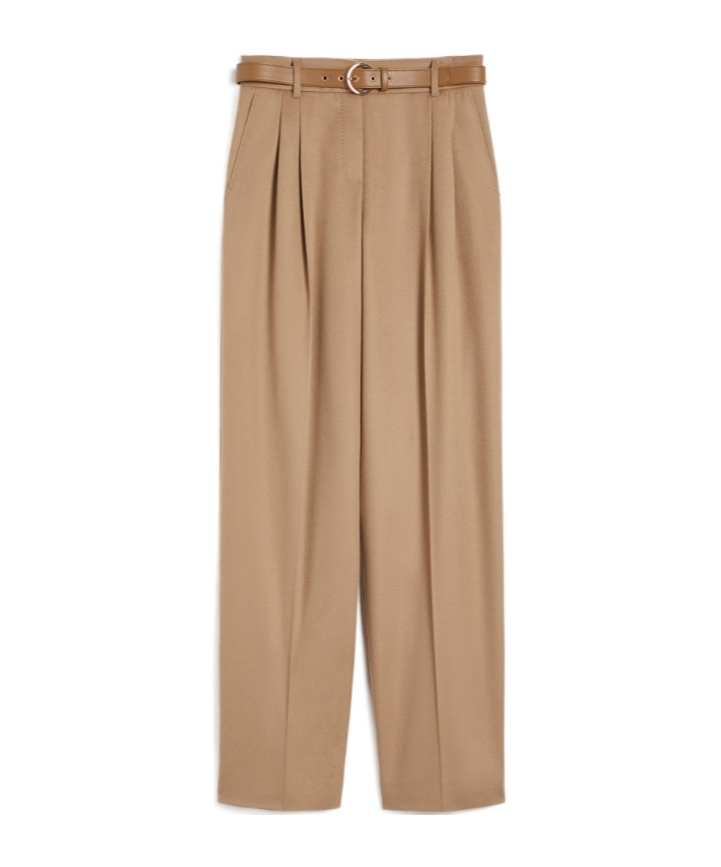 Max Mara Zac Belted Virgin Wool Wide Leg Trousers In Brown