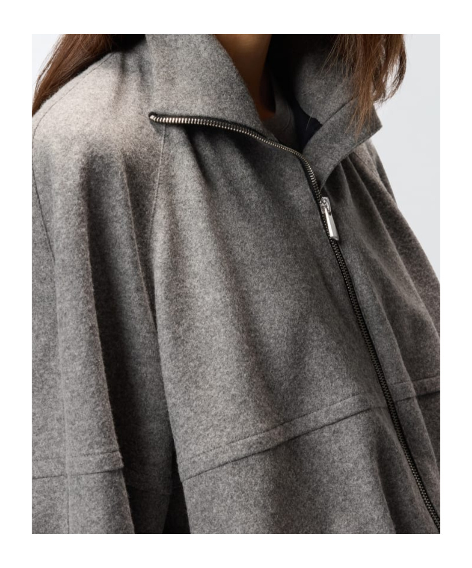 Pinko Wool-blend Bomber Jacket With Zip In Gray