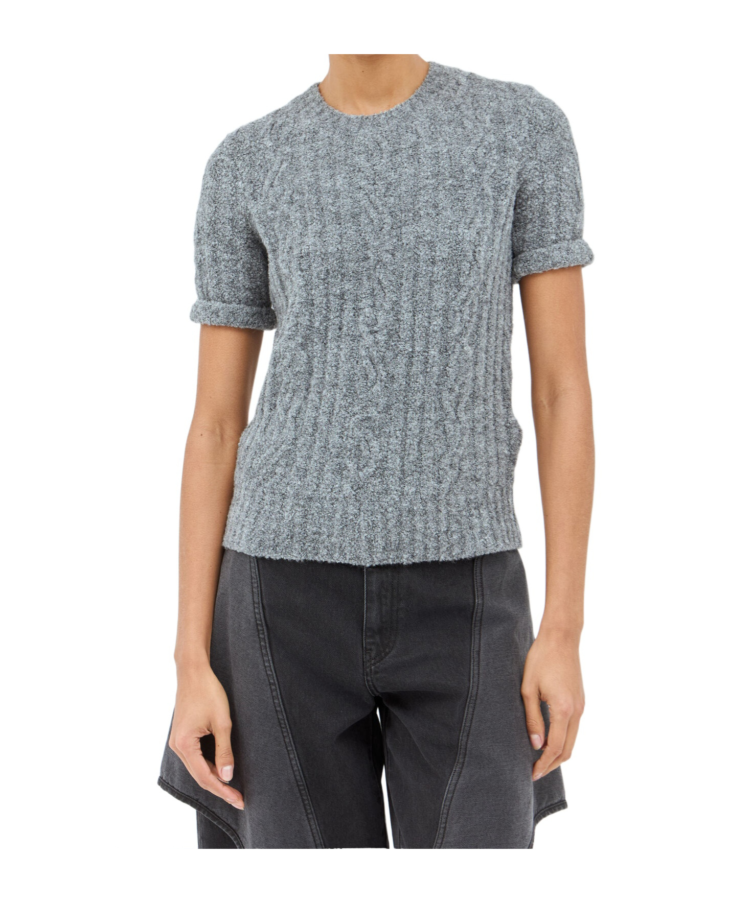 Jw Anderson Cable-knit Short Sleeve T-shirt In Gray