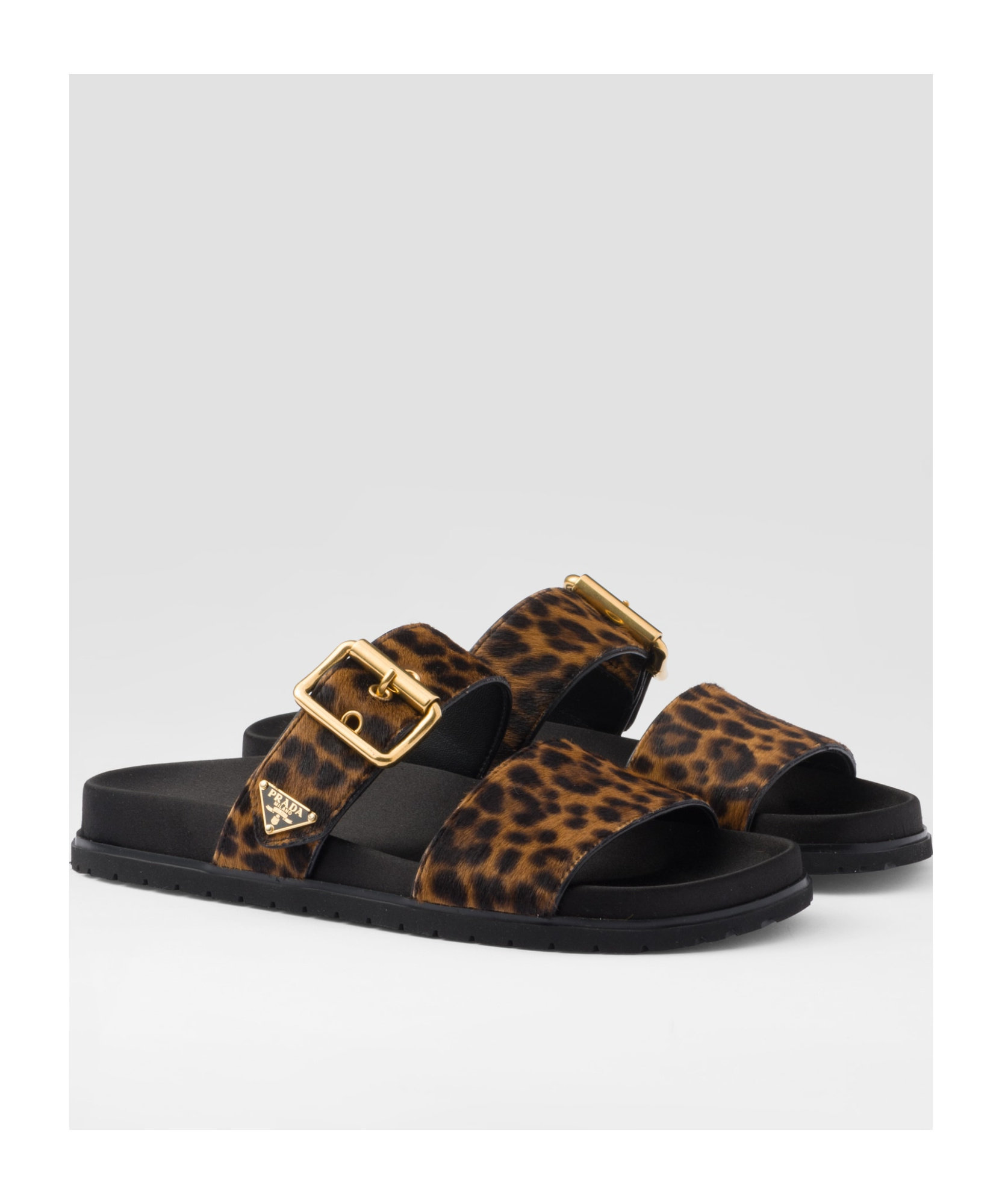 Prada Triangle Logo Velvet Flat Sandals In Black
