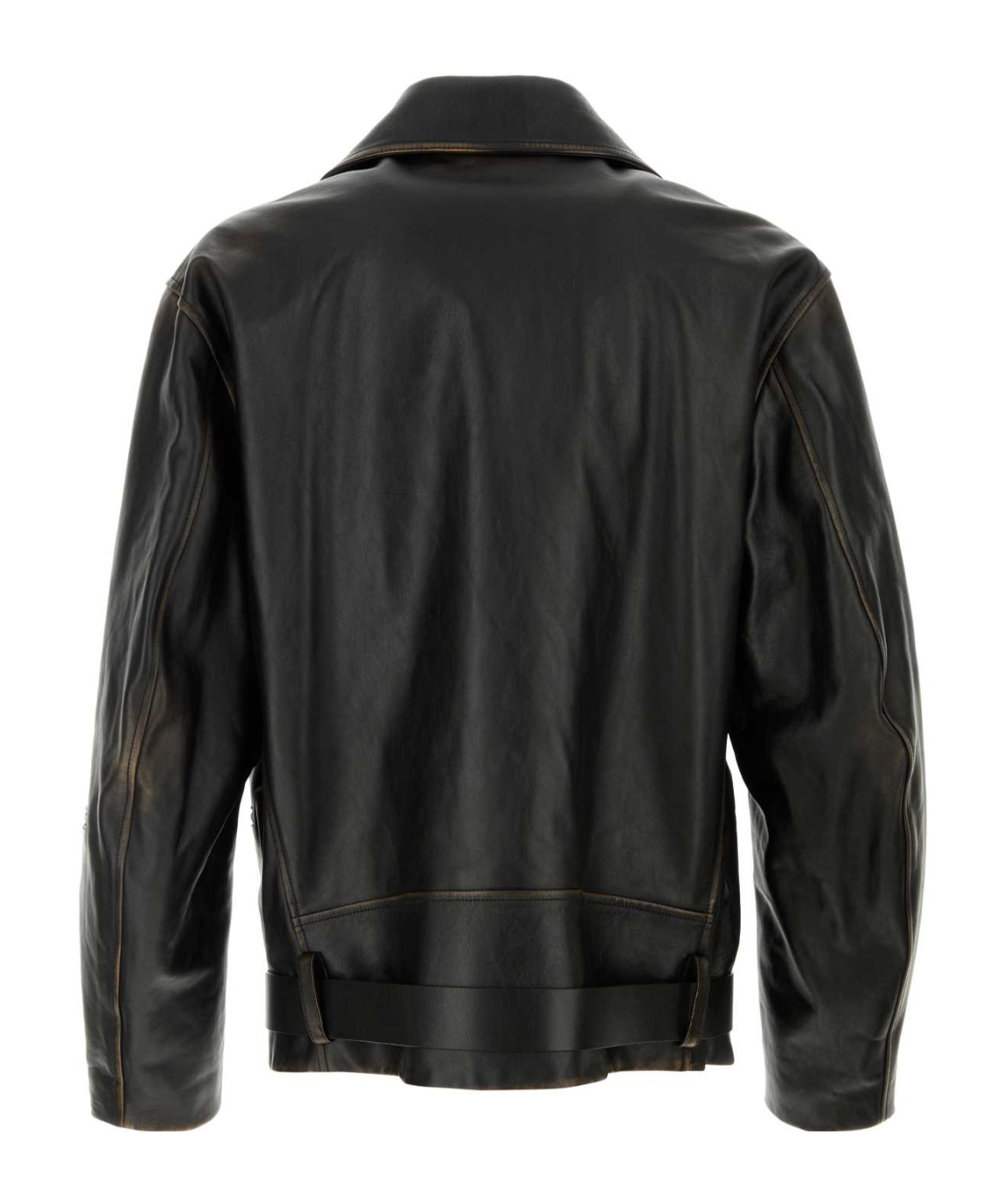 Jil Sander Leather Jacket Featuring Belted Waist And Zip Pockets In Black