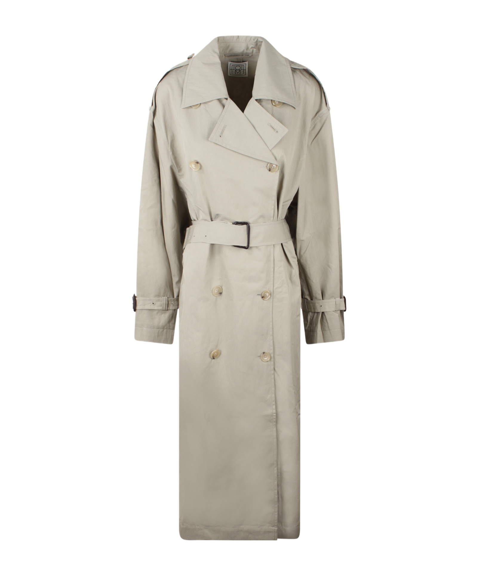 Totême Clay Crisp Cotton Blend Double-breasted Trench Coat In Neutral