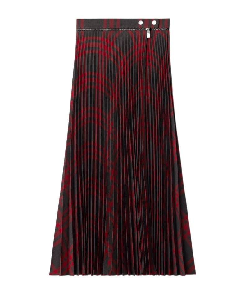 Burberry Pleated Check Midi Skirt In Red