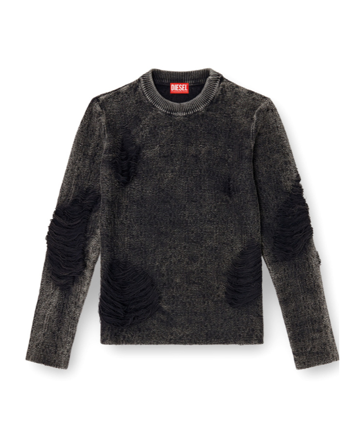 Diesel Destroyed Jumper With Floating Yarns In Gray