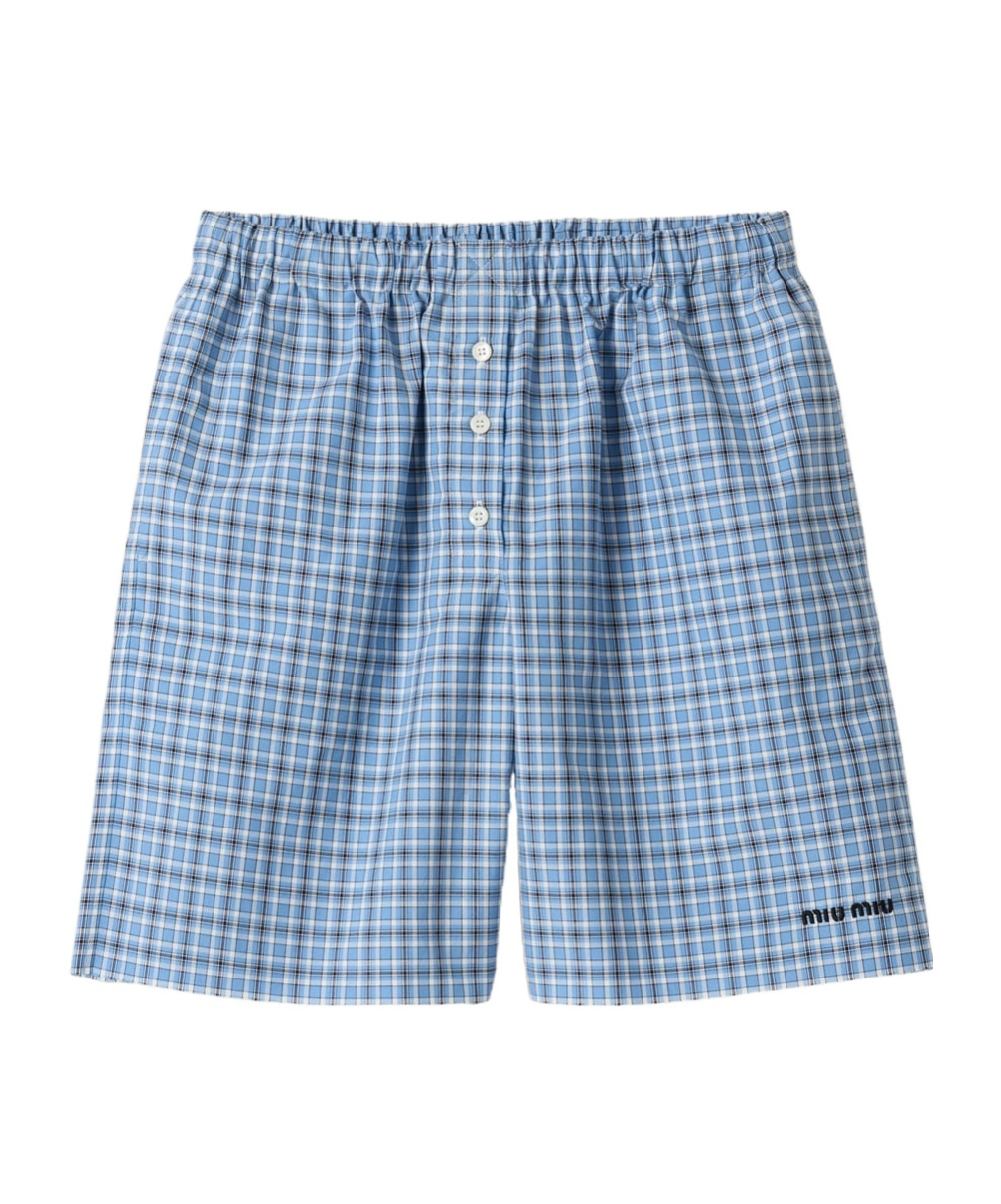 Miu Miu Checked Poplin Boxer Shorts In Blue