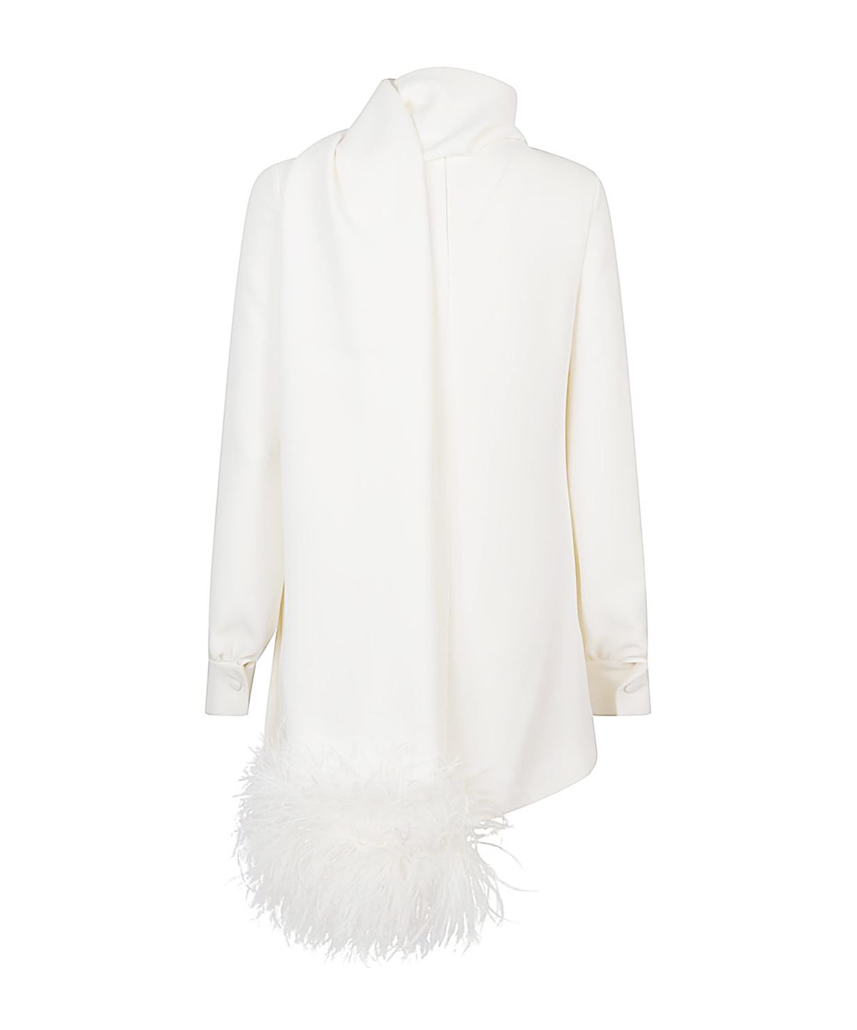Valentino Silk Top With Feather Detail And Shawl In Ivory White