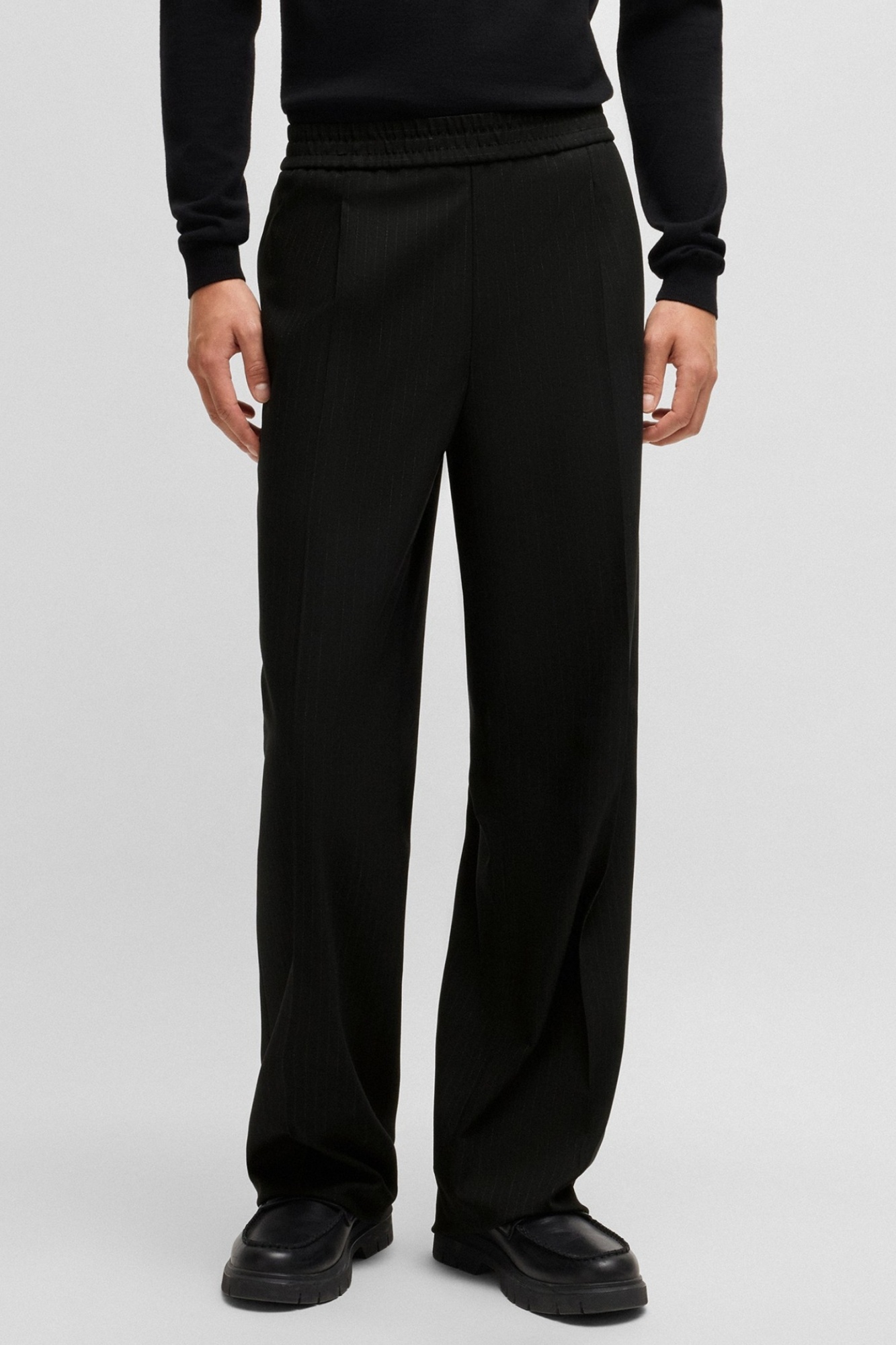 Hugo Boss Pinstriped Trousers In Black