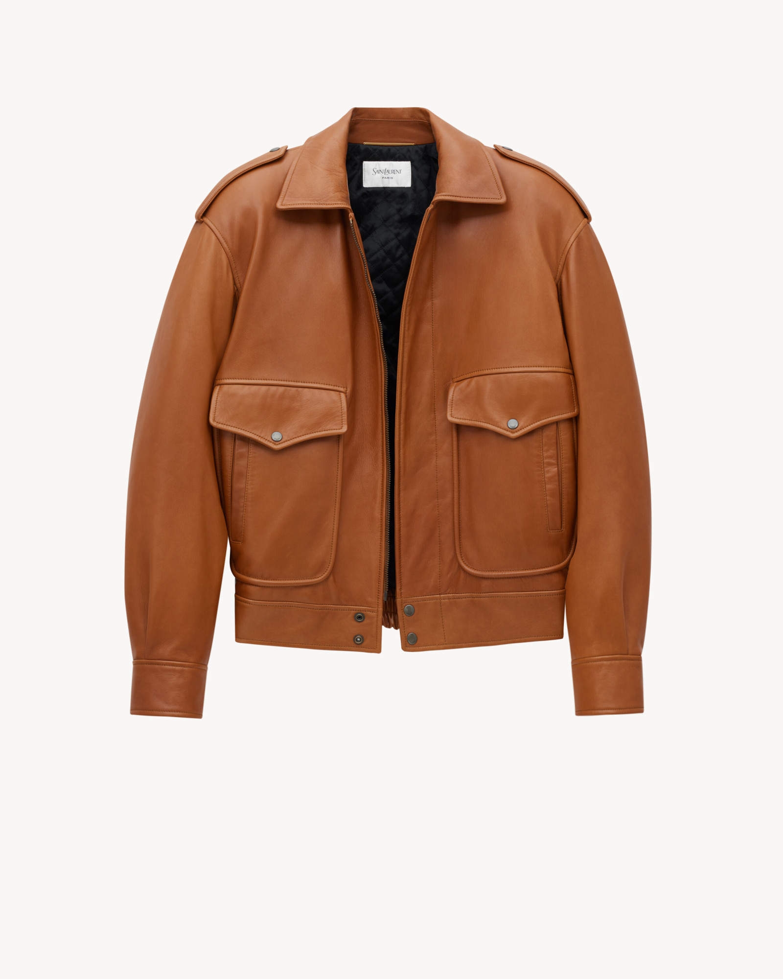 Saint Laurent Oversized Jacket In Shiny Plunged Lambskin In Brown