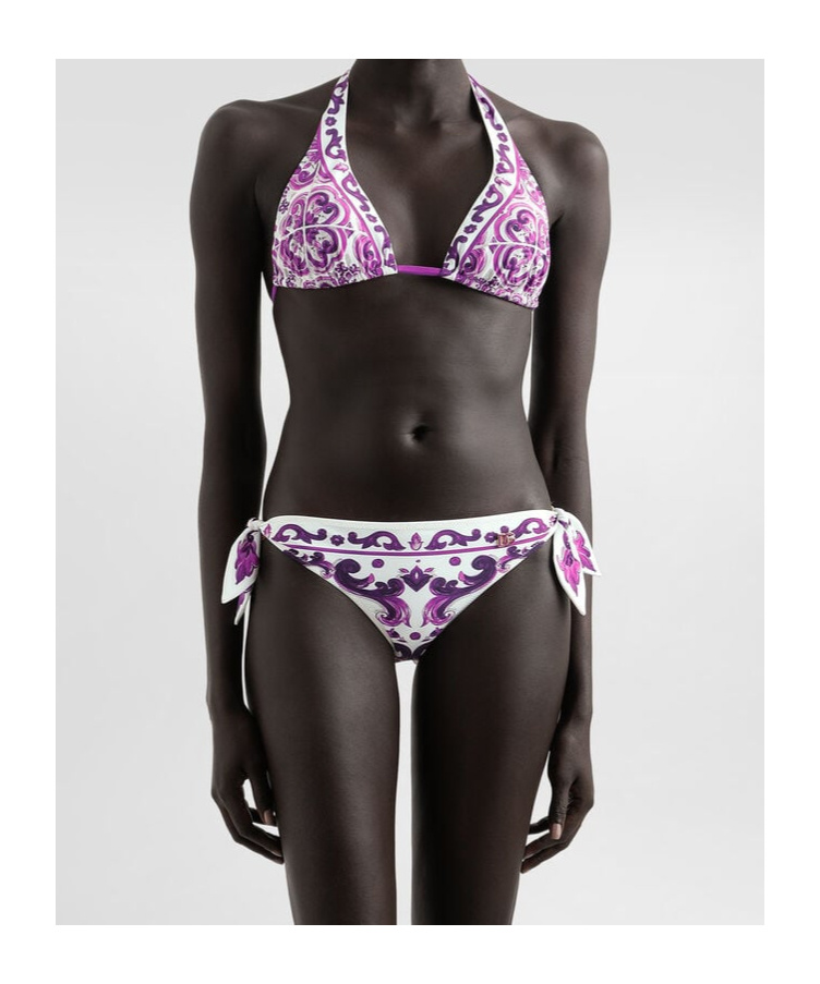 Dolce & Gabbana Women Majolica Print Padded Triangle Bikini Swimsuit In Purple