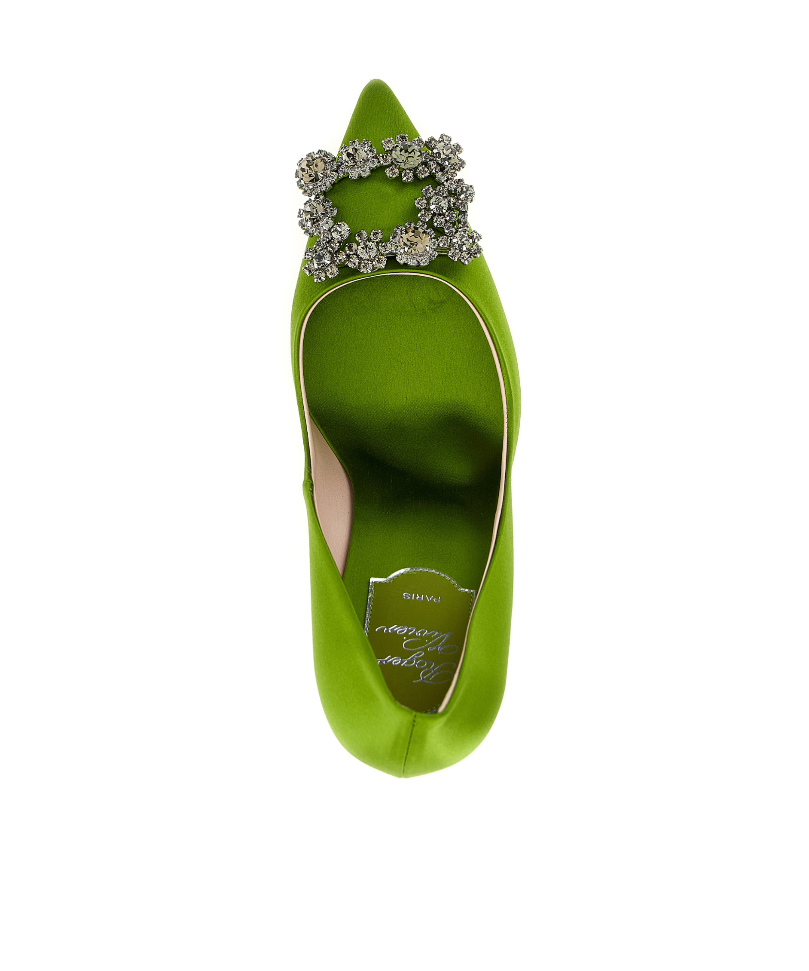 Roger Vivier Crystal Embellished Pointed Toe Pumps In Green