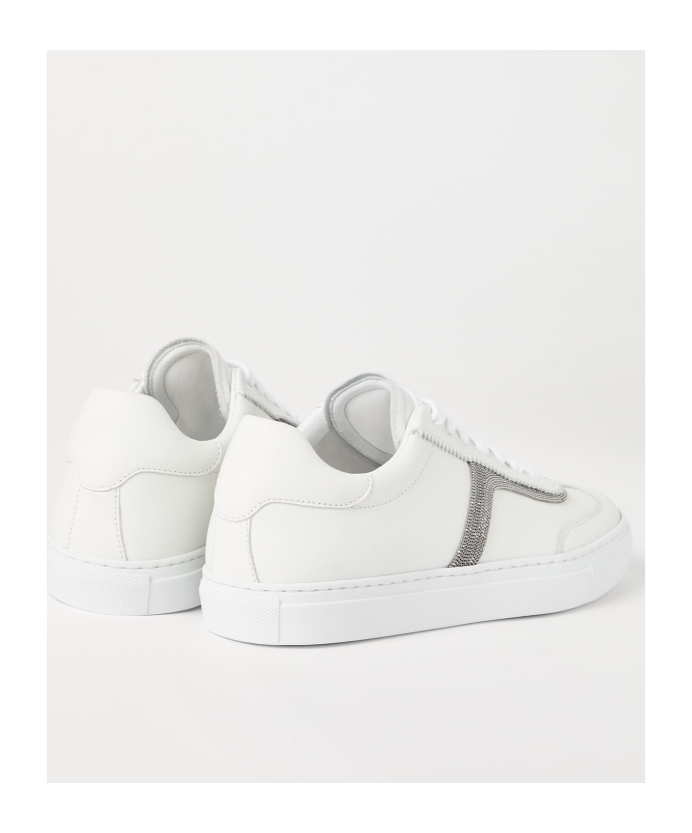Brunello Cucinelli Monili Leather Sneakers In White
