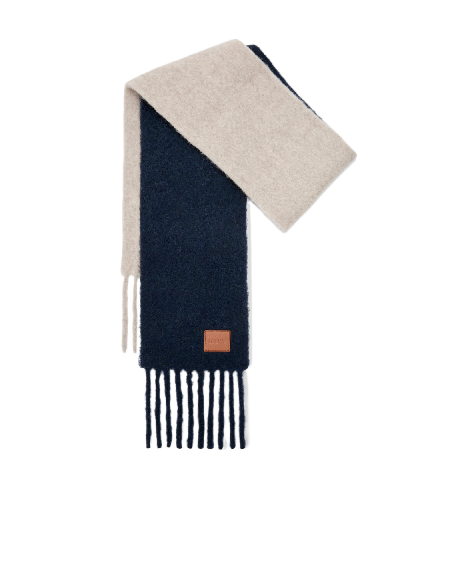 Loewe Logo Patch Fringed Scarf In Blue