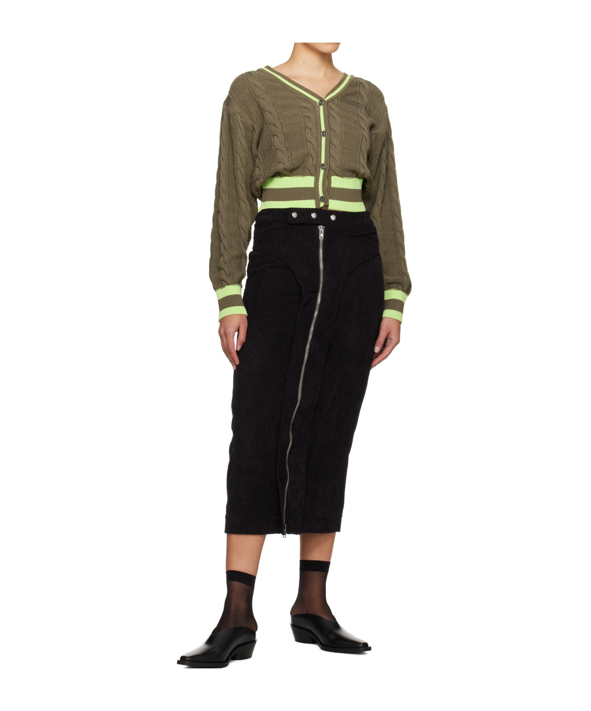 Open Yy Cable-knit Cardigan In Brown