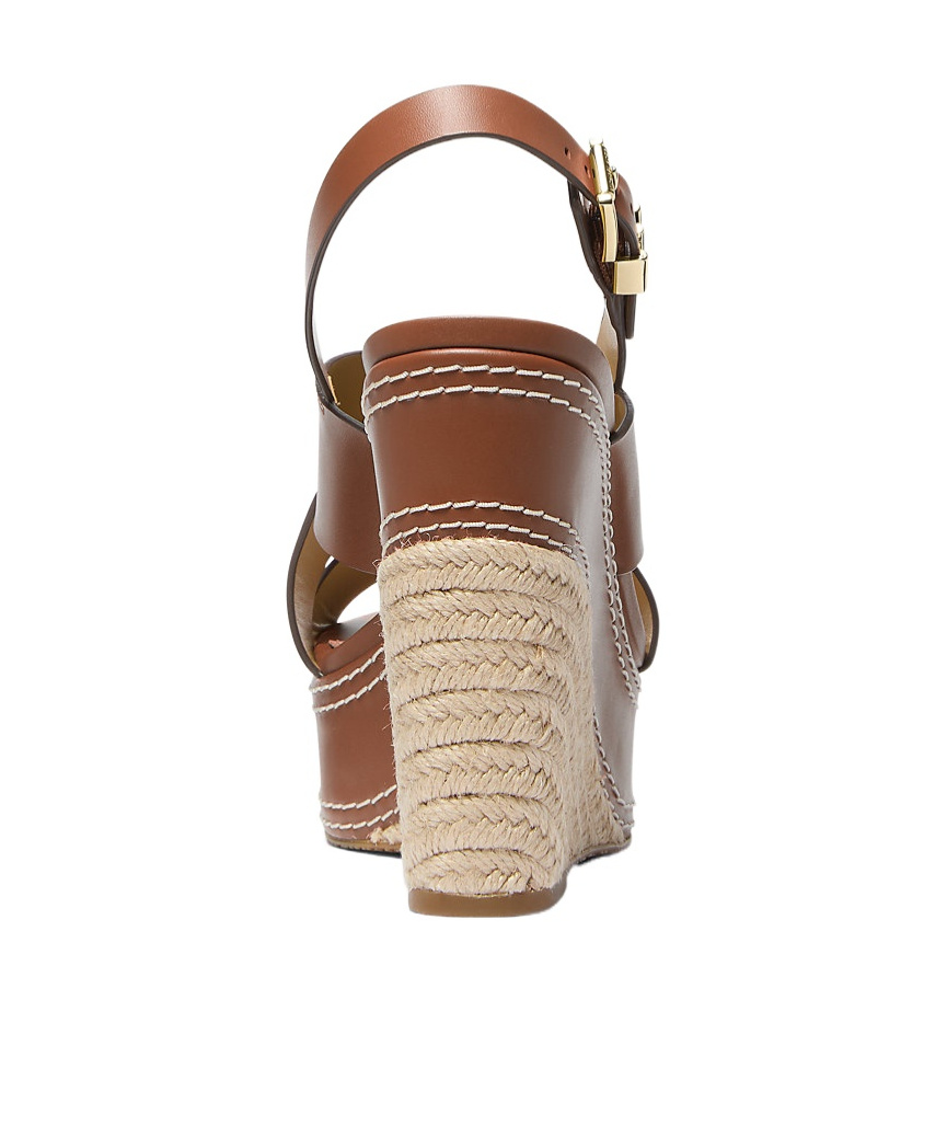 Michael Michael Kors Nora Leather Wedge Sandal In Brown