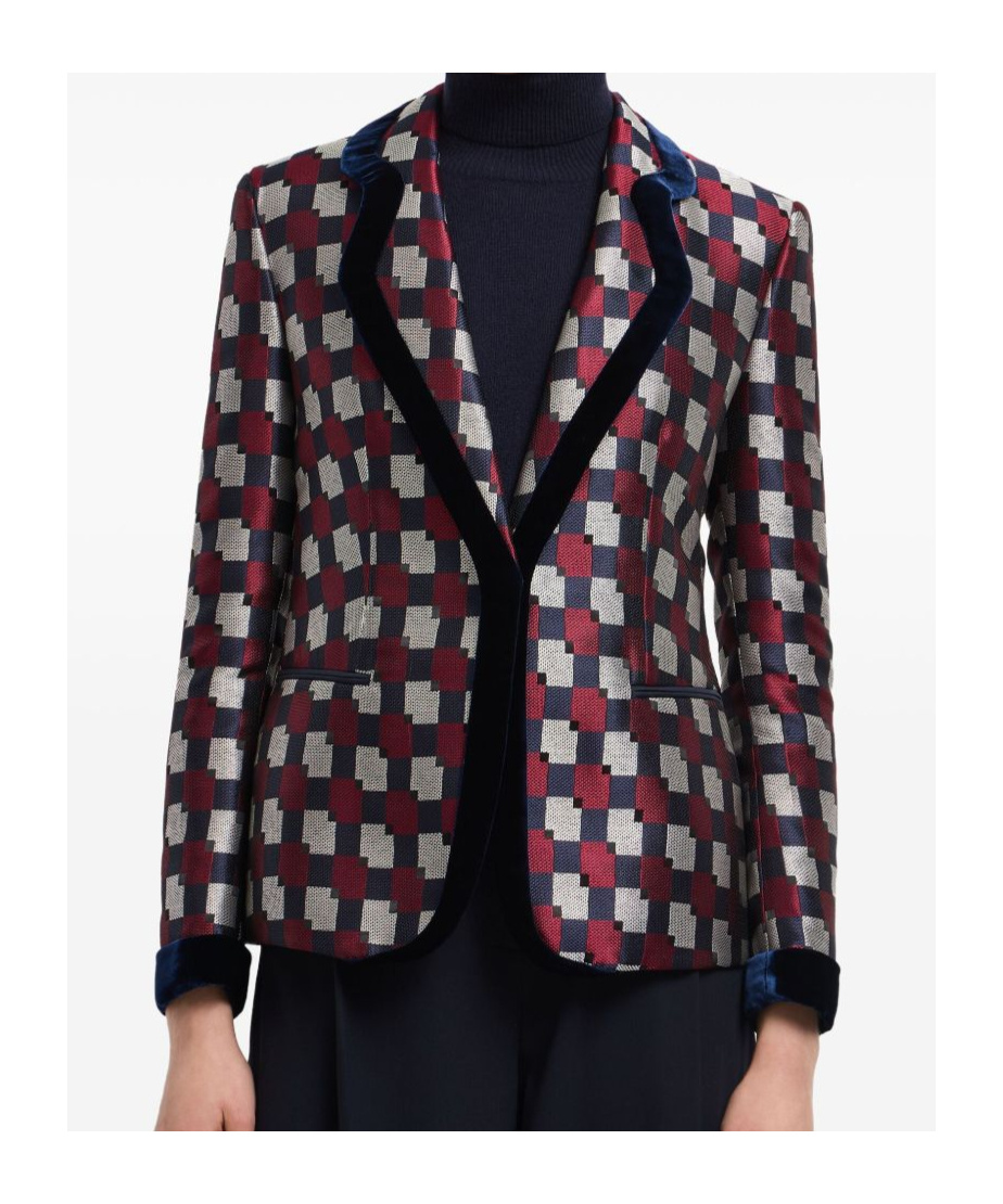 Emporio Armani Pattern-printed Single-breasted Blazer In Brown
