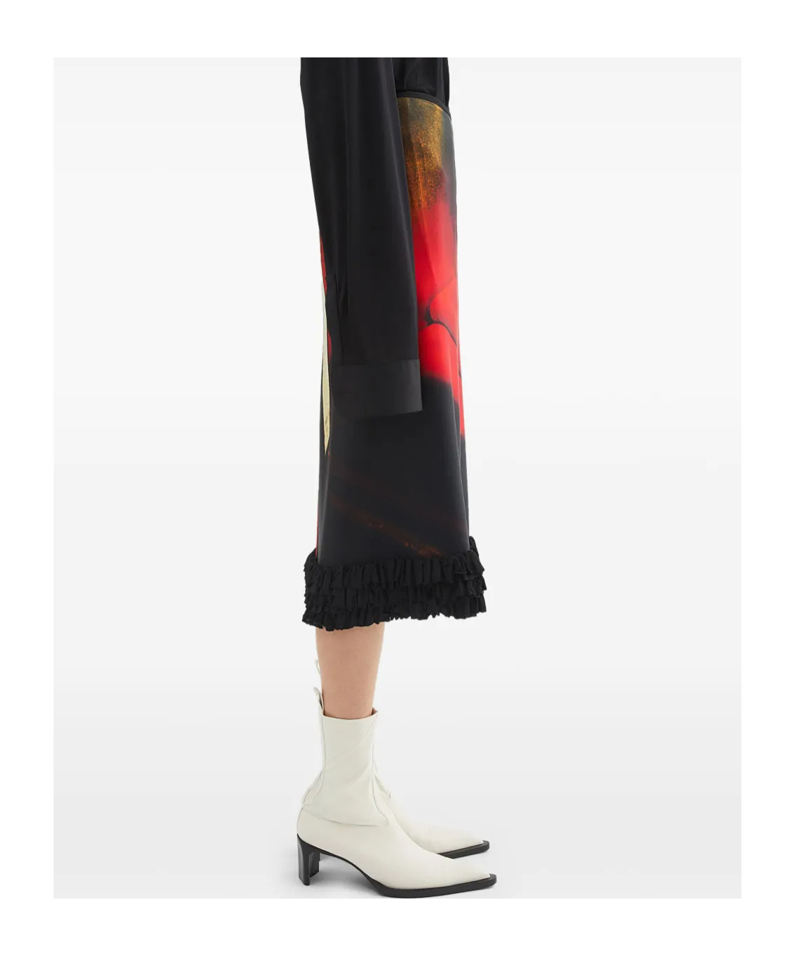 Jil Sander Printed Viscose Skirt With Ruffles In Black