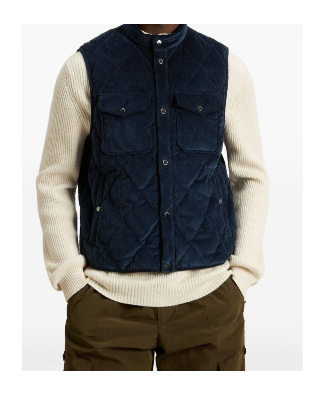 Woolrich Quilted Corduroy Jacket With Stand Collar In Blue