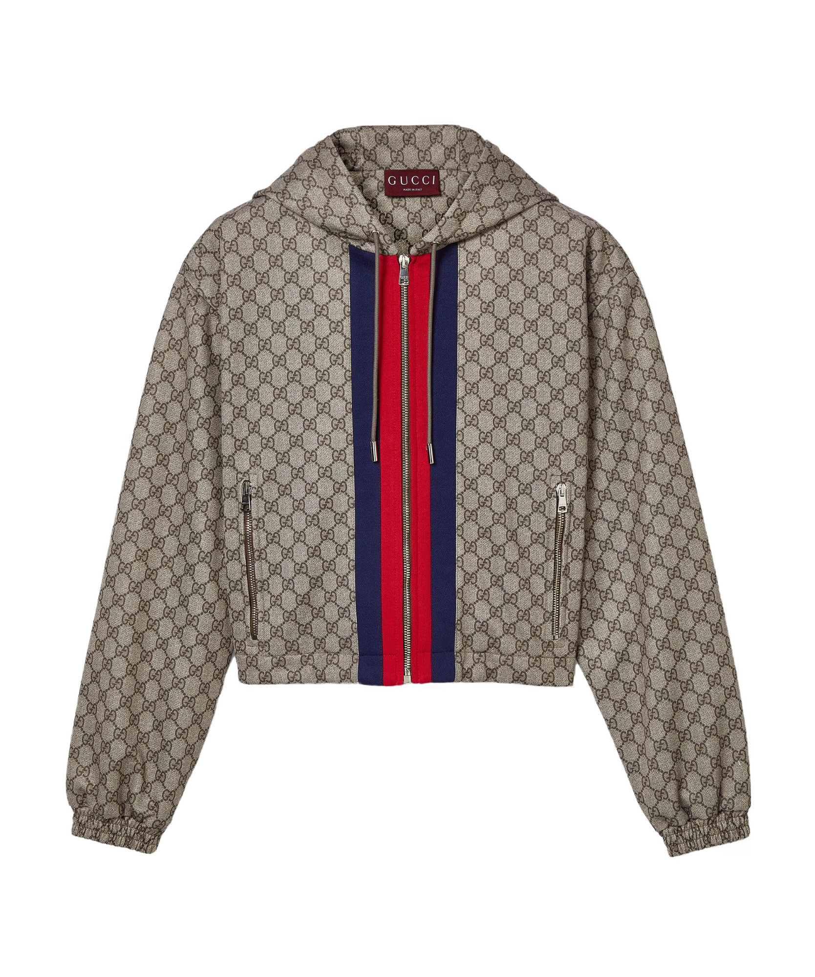 Gucci Womens Beige Ebony Mc Monogram-print Cropped Woven-blend Jacket In Multicolor