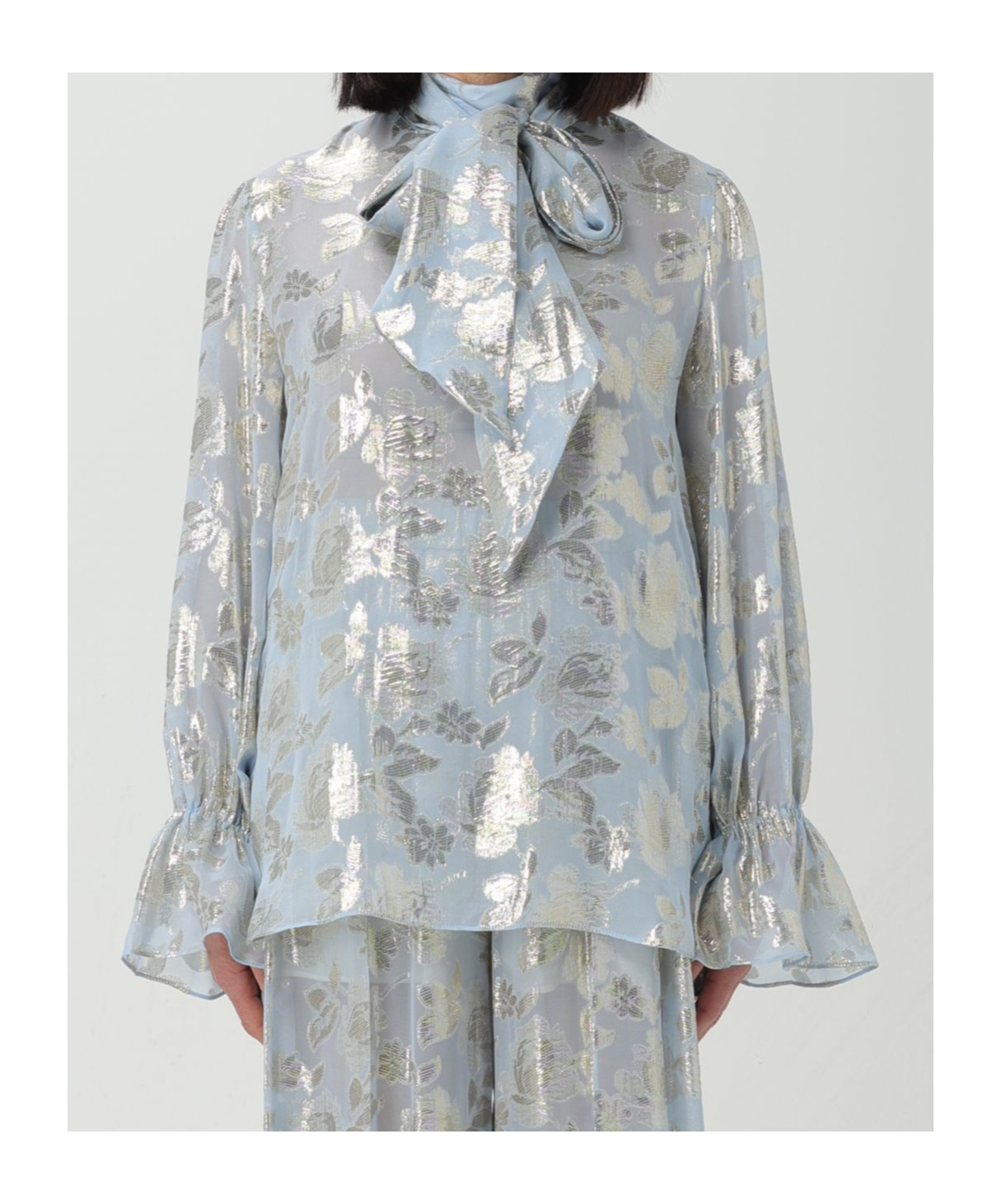 Nina Ricci Floral-embellished Cut-out Blouse In Blue