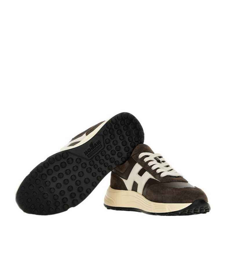 Hogan Coffee Brown Leather Sneakers With Memory Foam Insole In Black