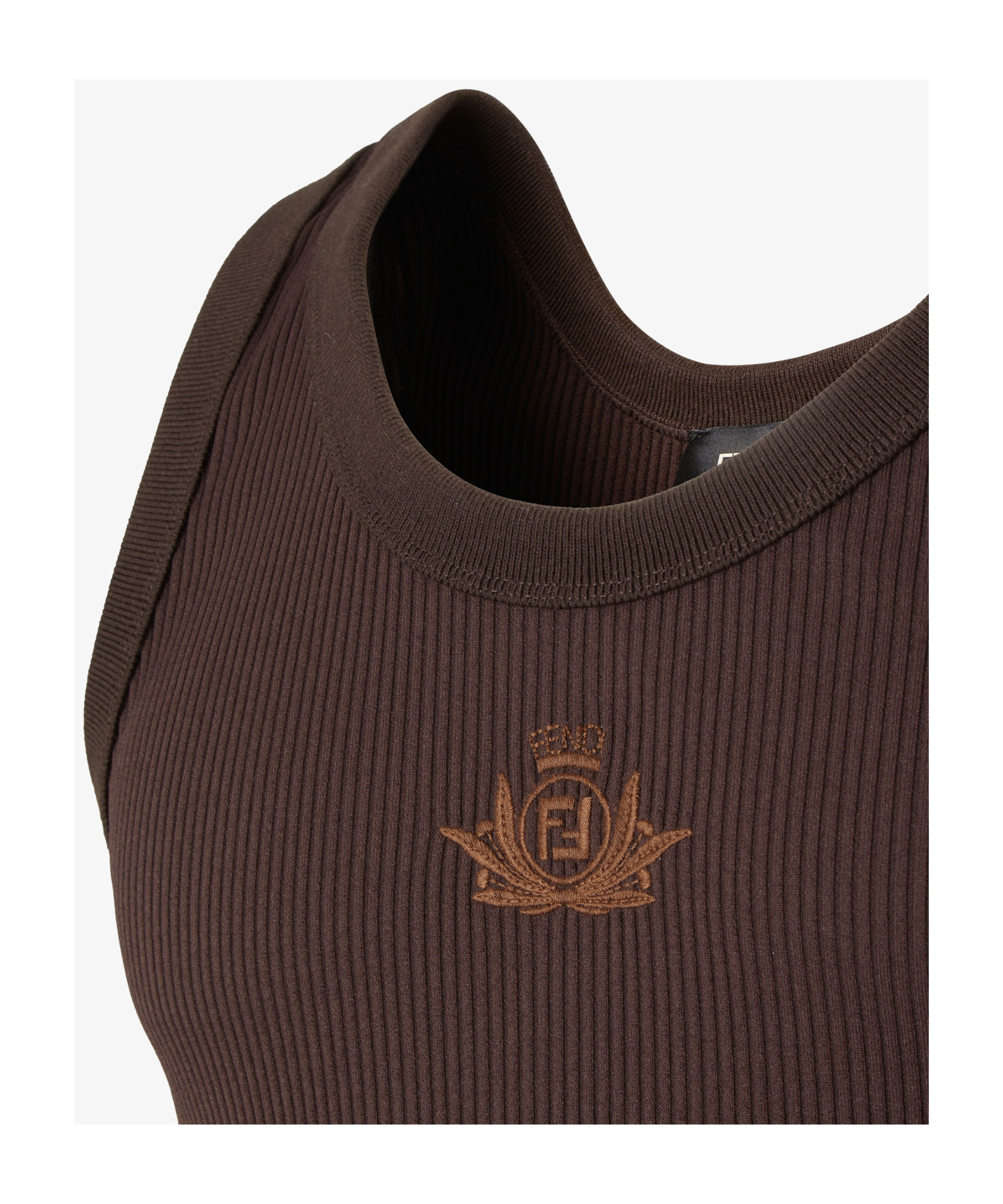 Fendi Stretch Ribbed Nylon Tank Top In Brown
