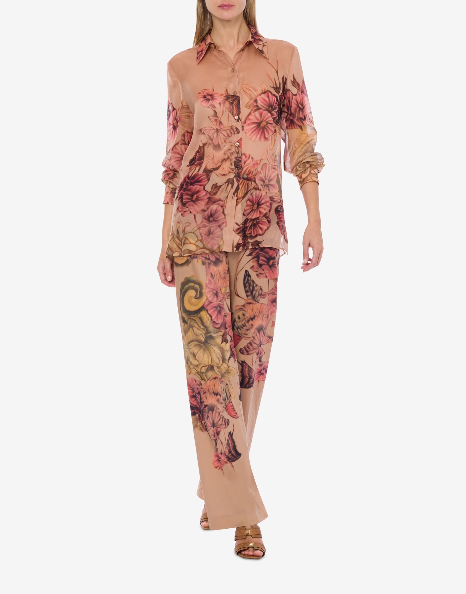 Shop Alberta Ferretti Tattoo-print Silk Shirt In Nude