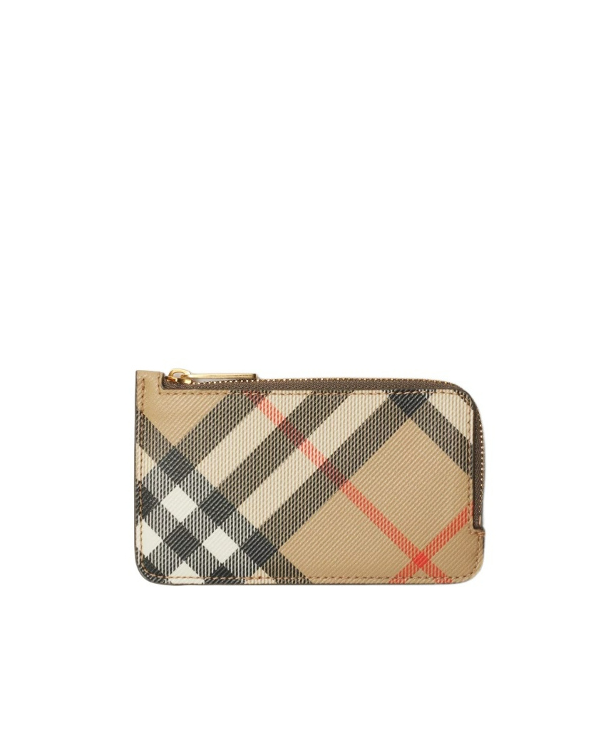 Burberry Leather Check Card Holder In Nude
