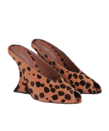Paris Texas Open-toe Sabots In Caramel And Dark Brown Printed Cowhide In Pink