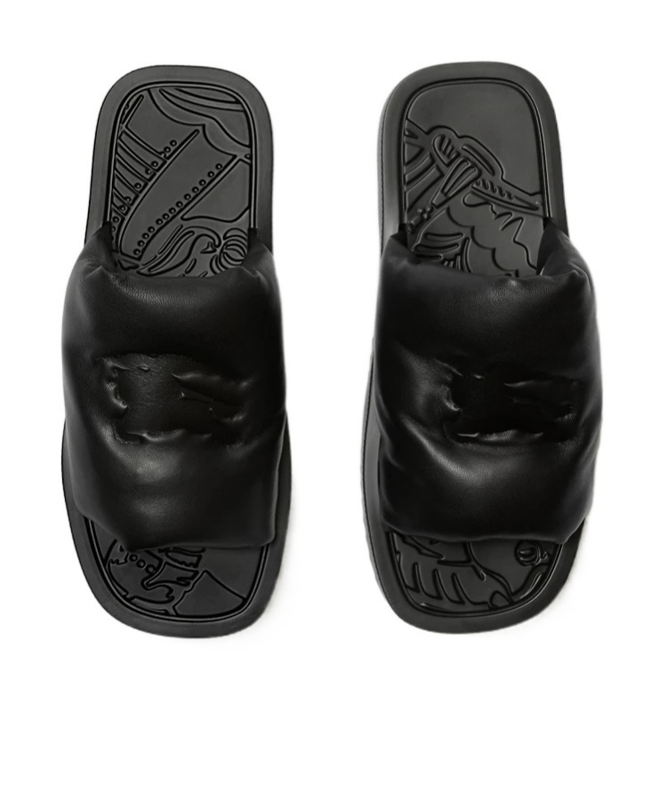 Burberry Ekd Slab Leather Slides In Black