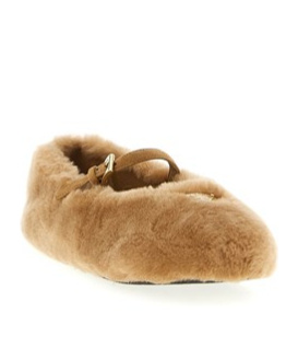 Prada Shearling Ballet Flats In Brown