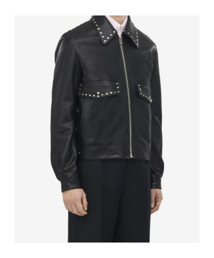 Alexander Mcqueen Studded Leather Aviator Jacket In Black