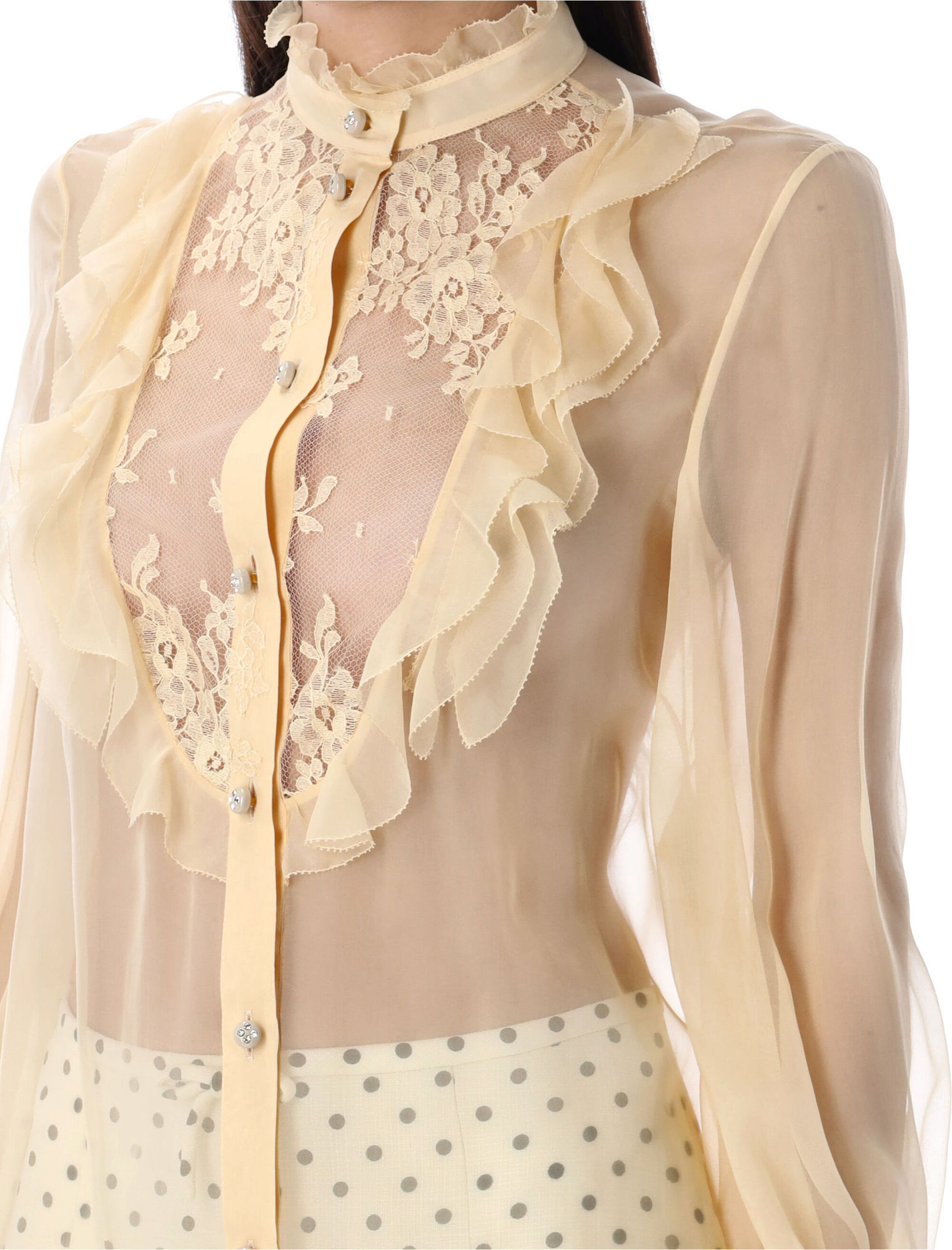 Valentino Garavani Chiffon Blouse With Mock Neck In Nude