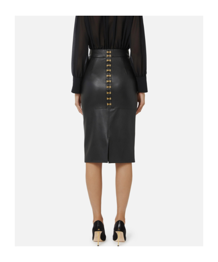 Elisabetta Franchi Pencil Skirt With Jewel Clasps In Black
