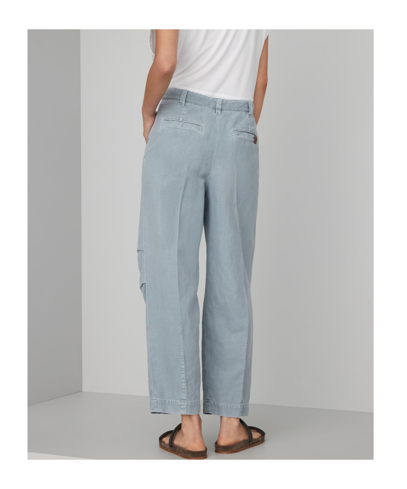 Brunello Cucinelli Women's Garment Dyed Cotton And Linen Cover Ergonomic Chino Trousers In Blue