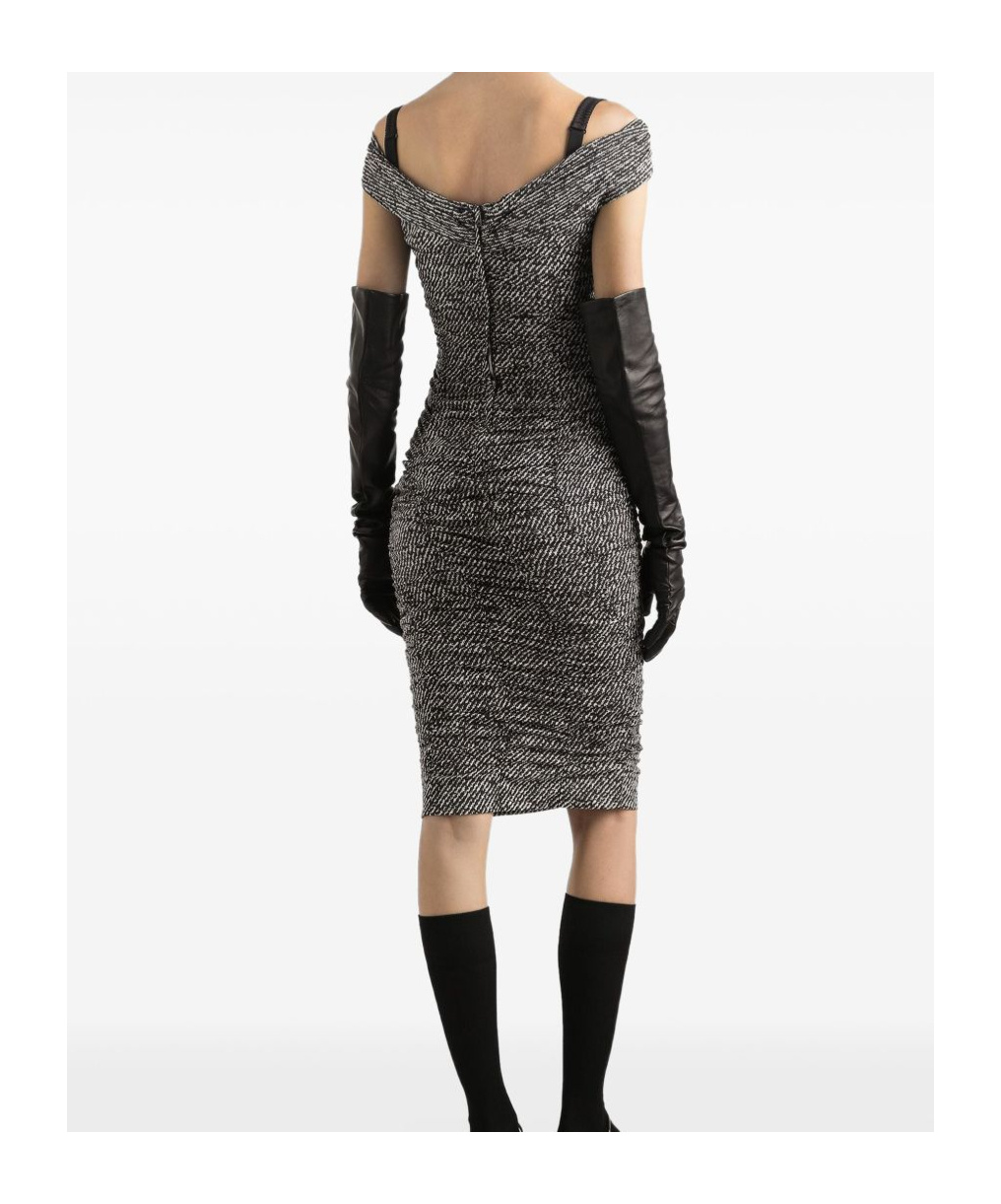 Dolce & Gabbana Draped Silk Dress Bandeau Neckline In Gold