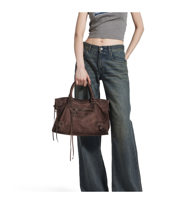 Balenciaga Le City Medium Crinkled Leather Top-handle Bag In Red