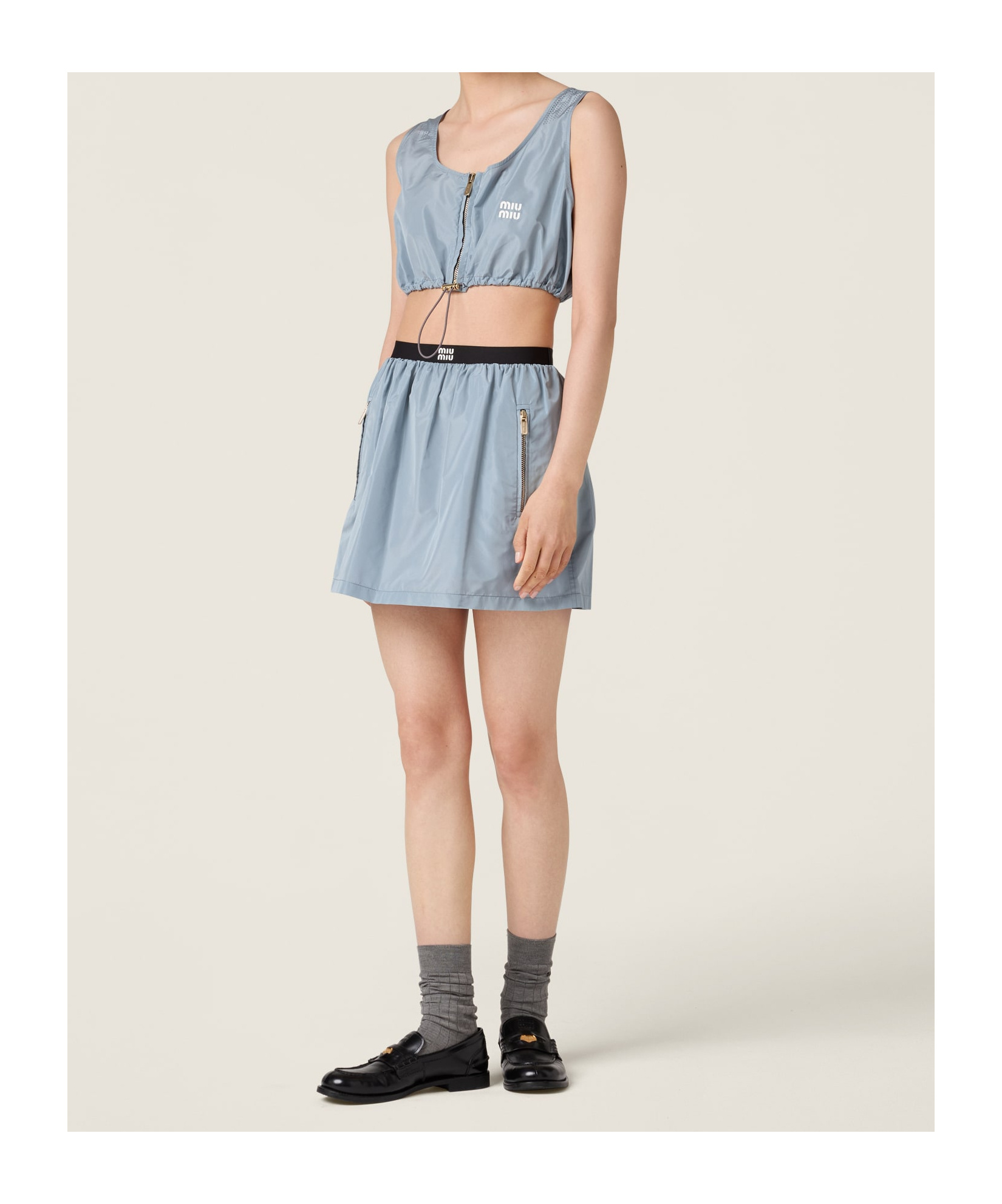 Miu Miu Logo-print Crop Top In Gray
