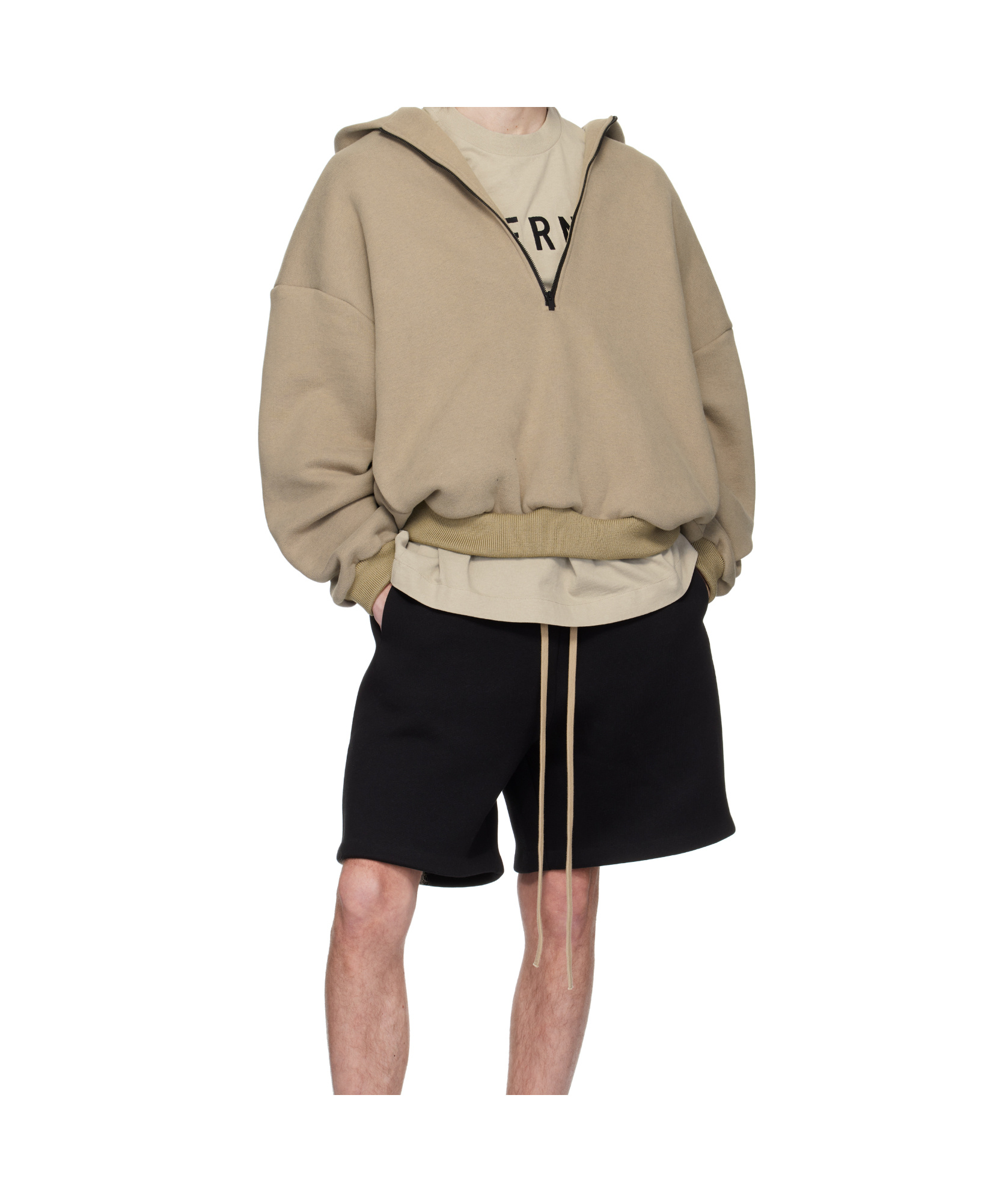 Fear Of God Beige Cotton Cashmere Fleece Half Zip Hoodie In Green