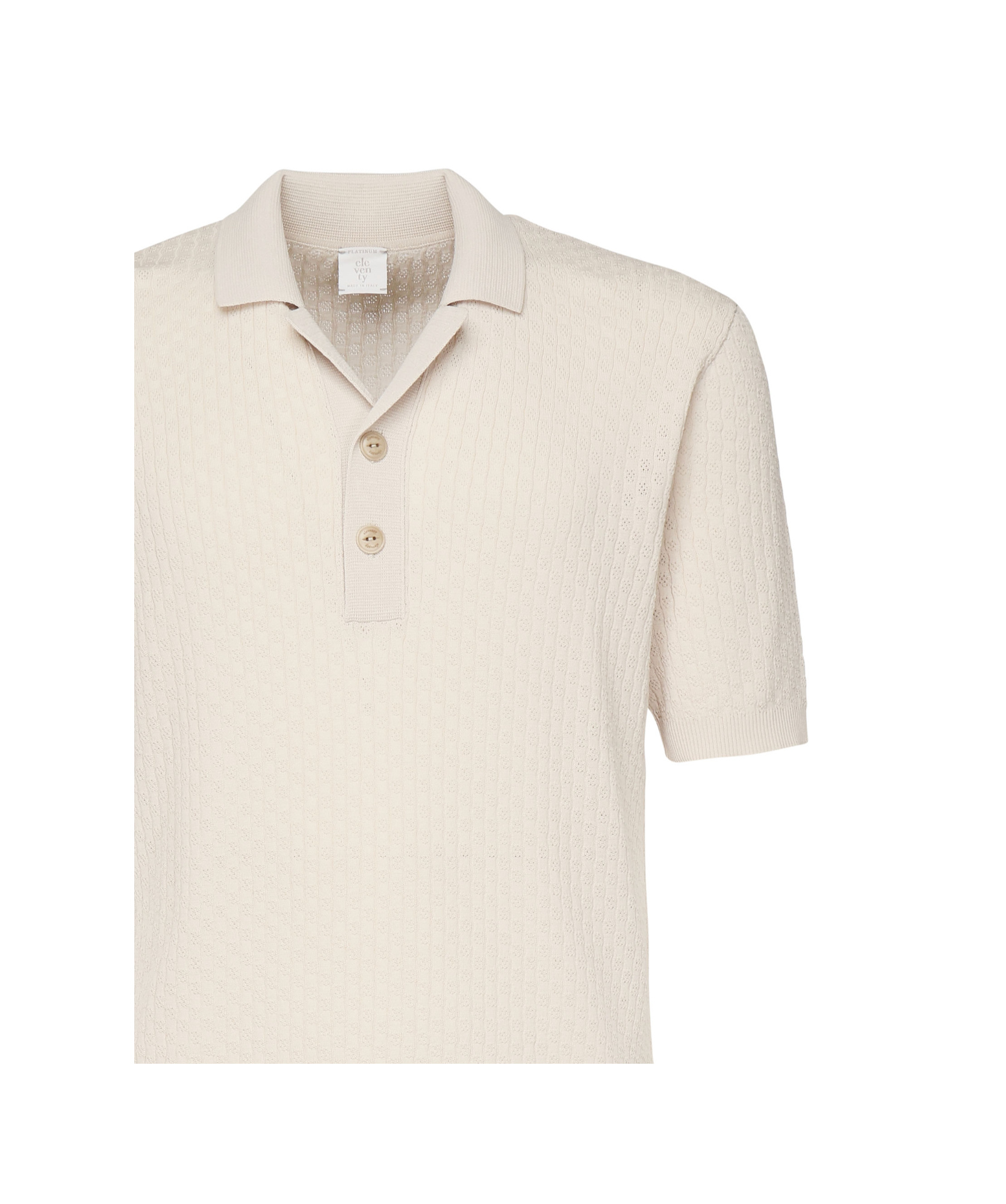 Eleventy Textured Cotton Polo With Ribbed Collar In White