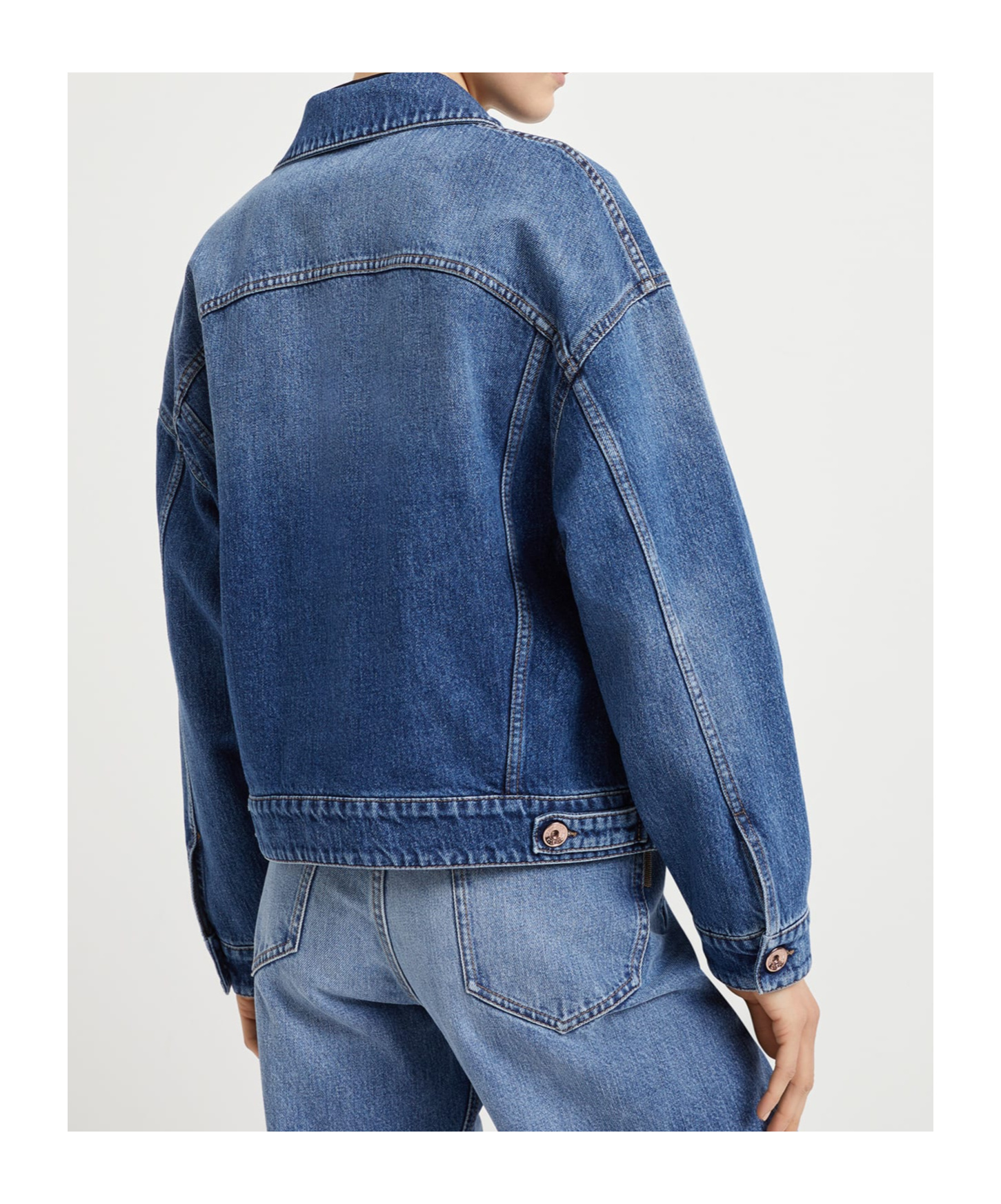 Shop Brunello Cucinelli Straight Hem Oversized Denim Jacket In Blue