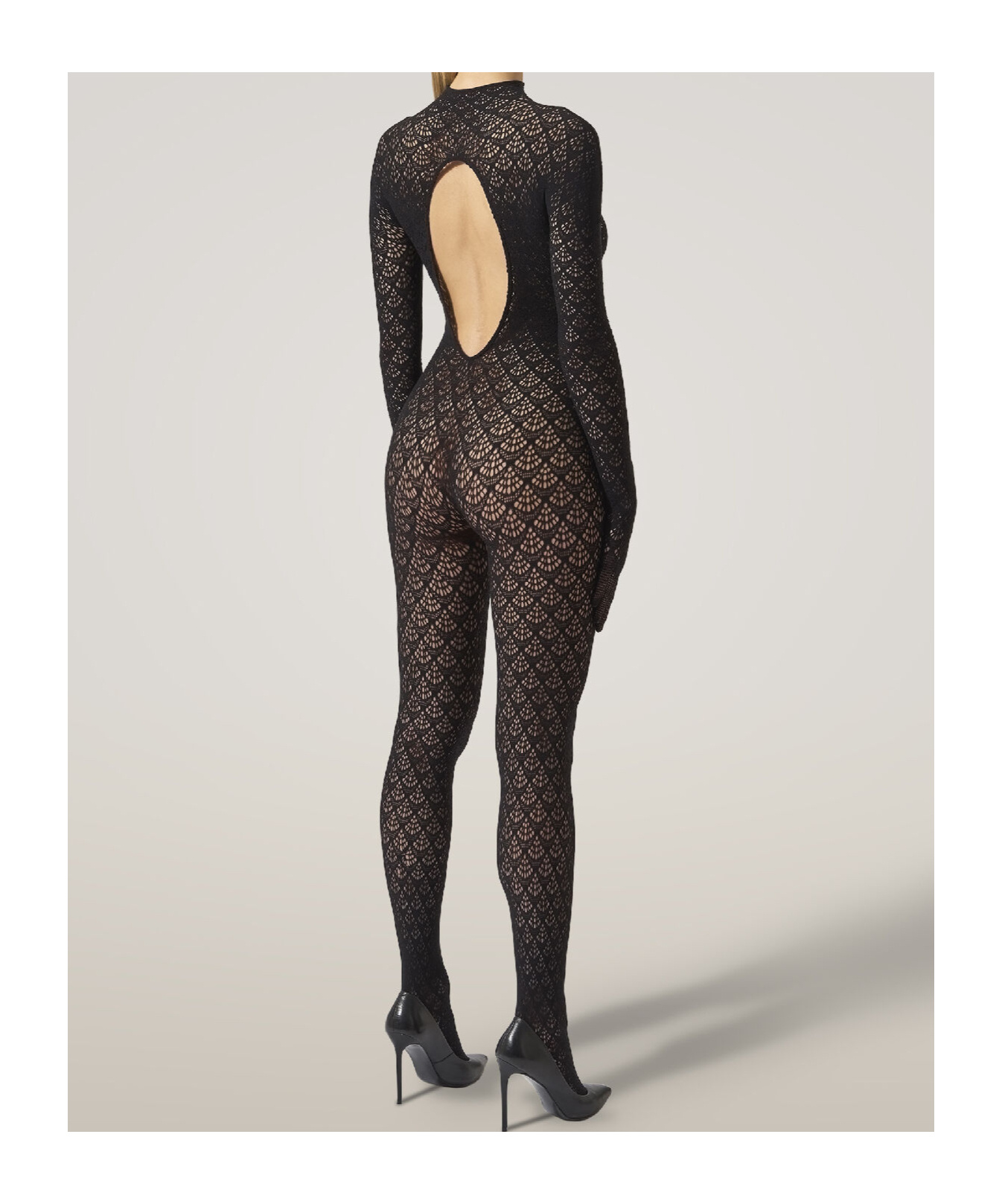 Wolford Mermaid-net Mock-neck Catsuit In Black