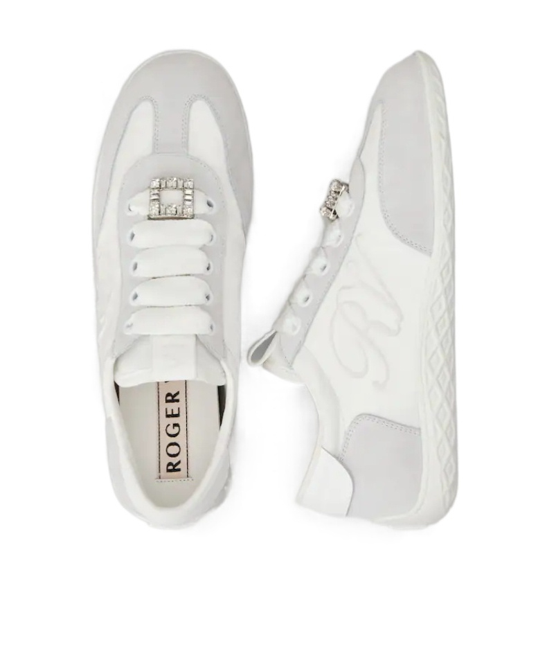 Roger Vivier Viv Suede-trimmed Canvas Sneakers In White